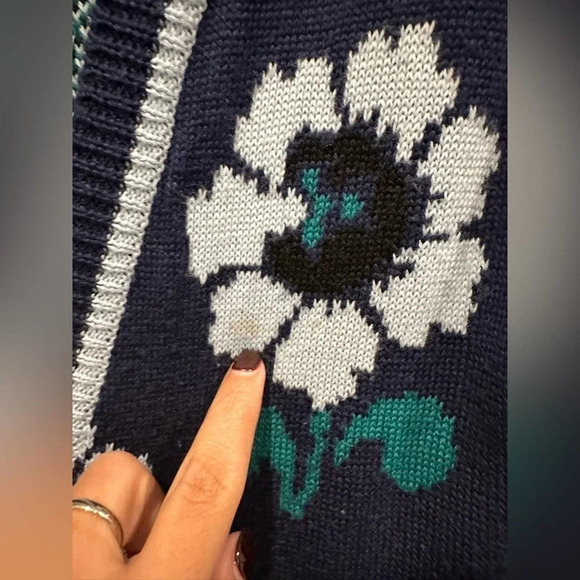 p.a.r.o.s.h‎ Navy Wool Sweater Cardigan  w/  Flowers. Size Small A0040 - Picture 9 of 10